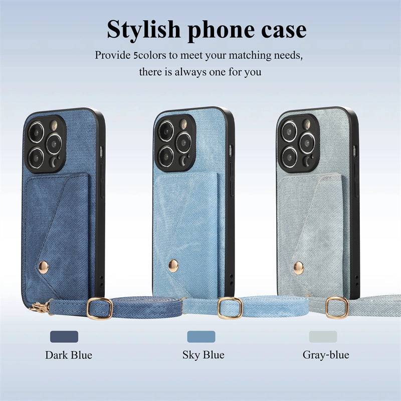 The Denim Leather Lanyard Case